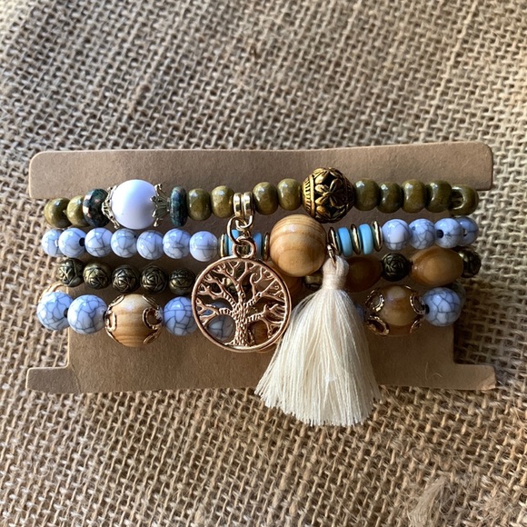 Jewelry - 4 Piece Boho Tree of Life Tassel Bracelet Set